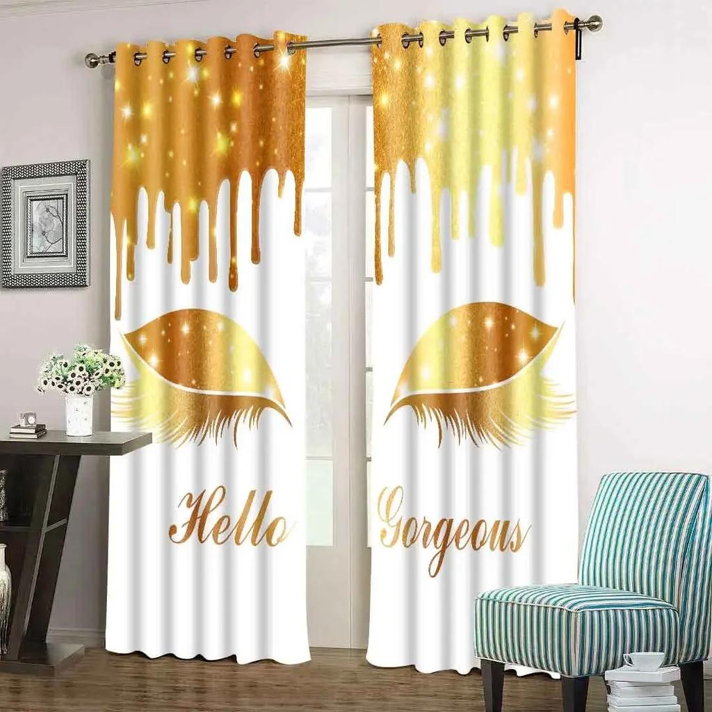Perdea cu gene de unicorn Picături aur roz Fată Perdele de fereastră cu filtrare a luminii pentru living dormitor 2 bucăți Livrare gratuită
