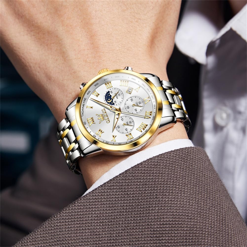popular in silver and analog business watch by Stylish stainless steel watch for men with date simple large dial with Roman moon perfect as a Men's