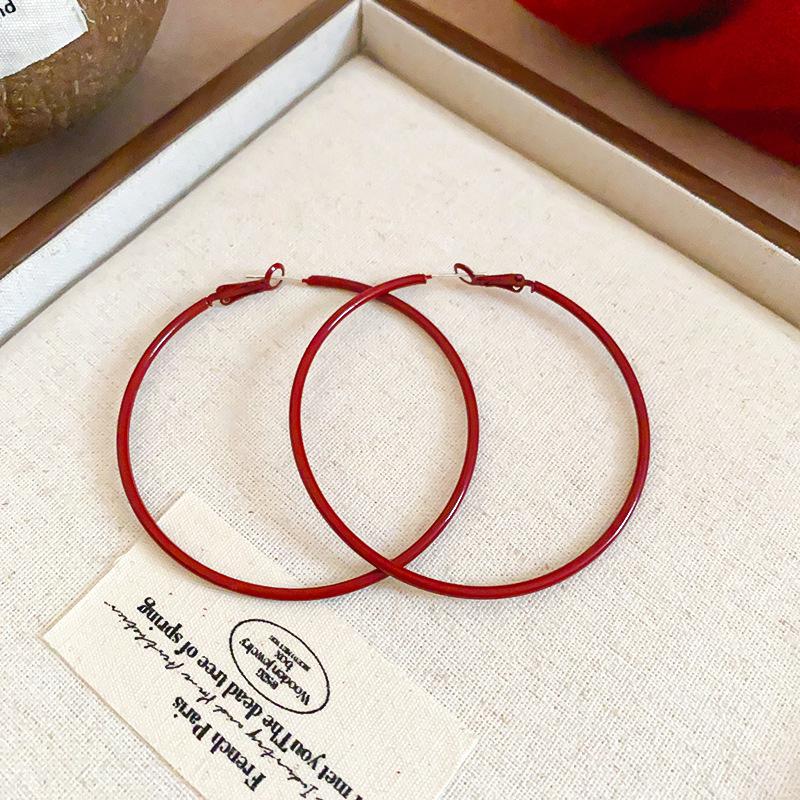 Silver Needle Cold Wind Round Ring Earrings European and American Simple Exaggerated Atmosphere Earrings Fashionable Versatile Design Sense Earrings