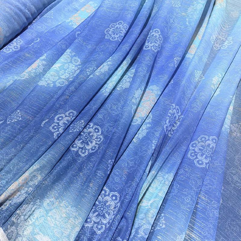Ancient Flower Print Tulle Chiffon Fabric For DIY Hanfu Stage Dance Dress Costume Sewing Designer Fabric Decor Crafts 100x150cm