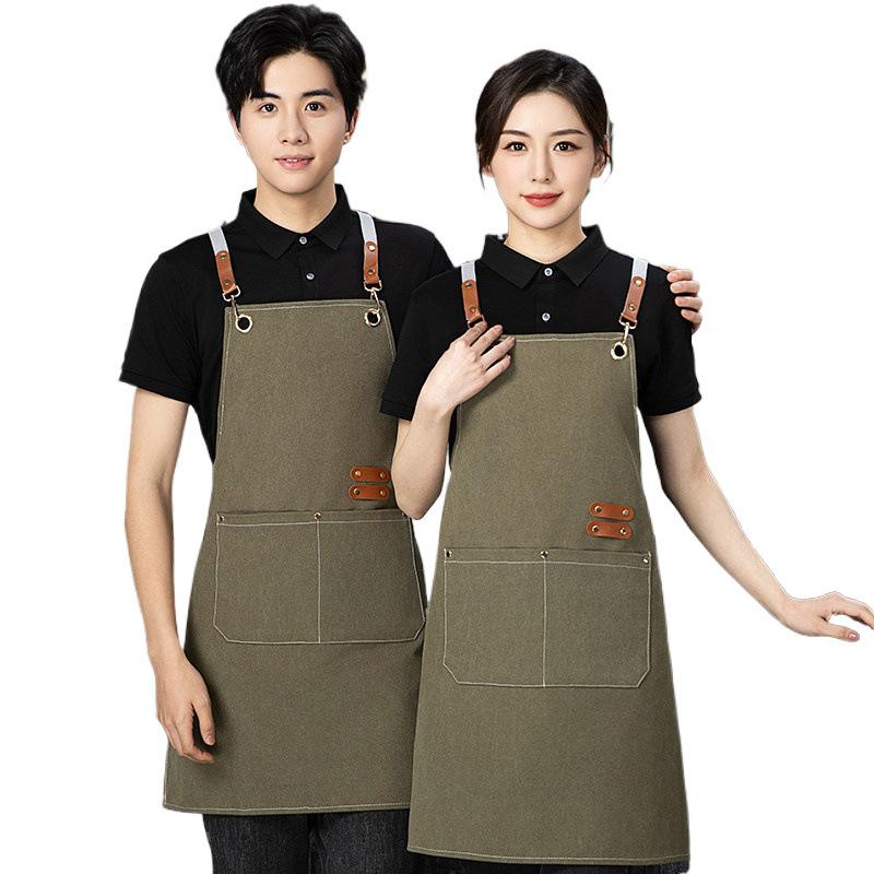 Waterproof Canvas Waist Apron with Logo Printing for Cafes and Restaurants
