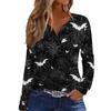 Women's Casual Long Sleeve T-Shirt with Halloween Print V-Neck Button for Parties