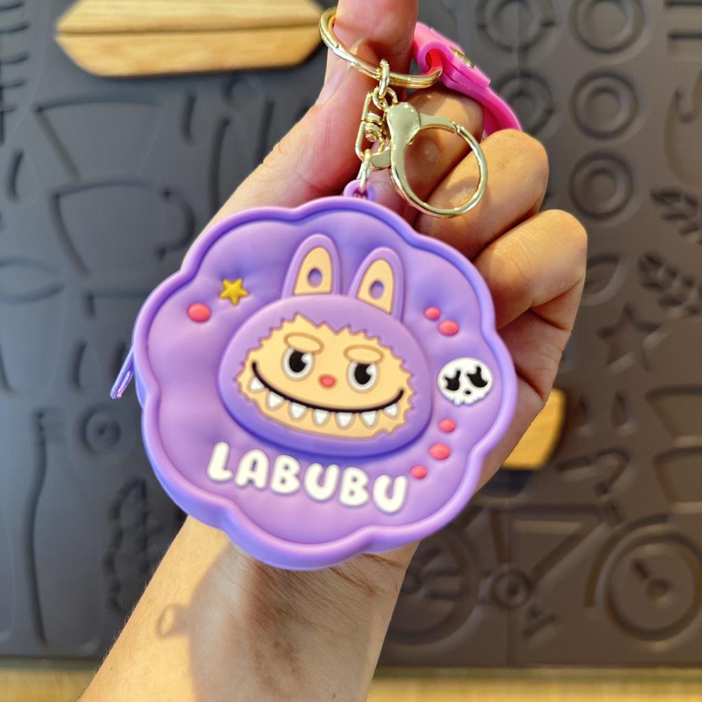 Labubu Silicone Change Bag Pendant Labubu Cute School Bag Pendant Keychain Ring Doll Machine