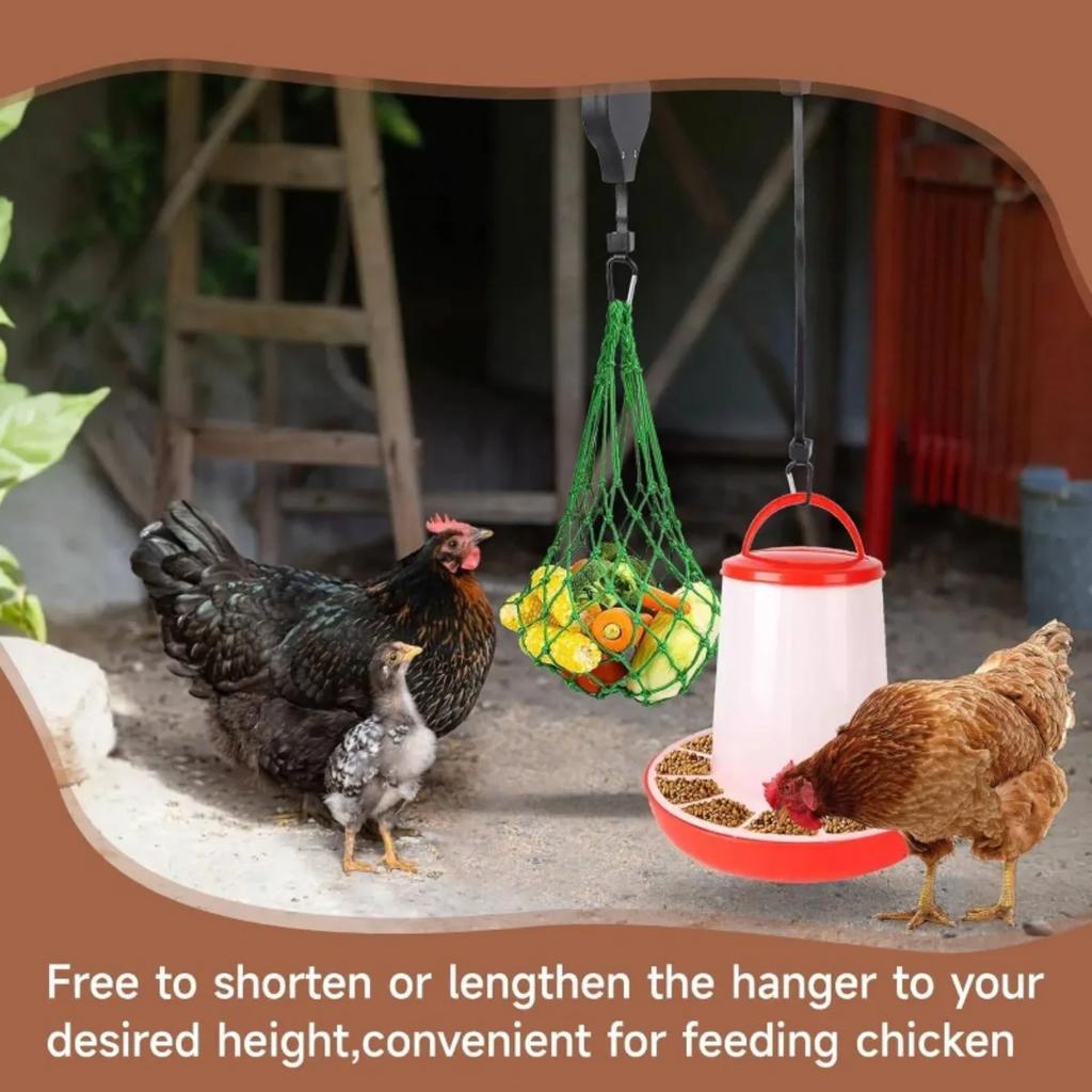 Adjustable Telescopic Chicken Feed Hanger, Durable Pulley Mount Design with Multipurpose Plant Hooks for Farm Use