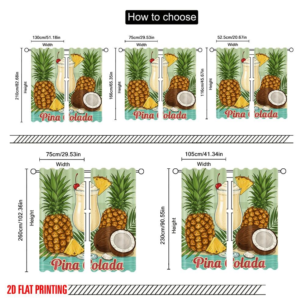 2pcs 2D flat printing Party Curtains Pina Colada Cocktail Tropical 100% Polyester Fabric Without Electricity Festive Wall Decor