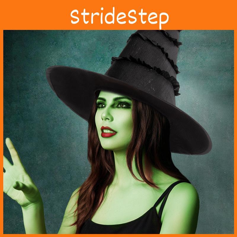 Halloween Witch Hat With Ruffled Lace Edge For Cosplay And Party Decorations