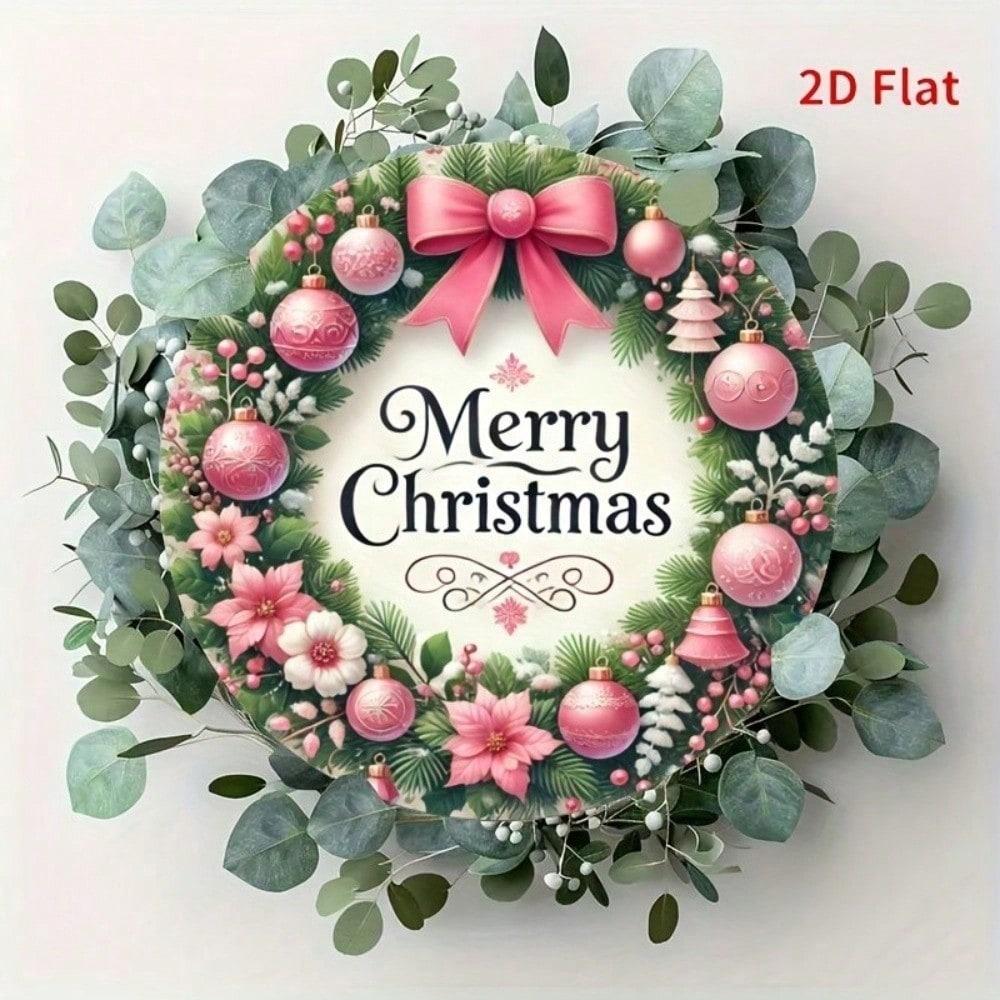 

Vintage 8x8 Inch Christmas Wreath Tin Sign, Pink Retro Floral Metal Wall Art Decor for Home Bar Cafe 20x20 різнокольоровий