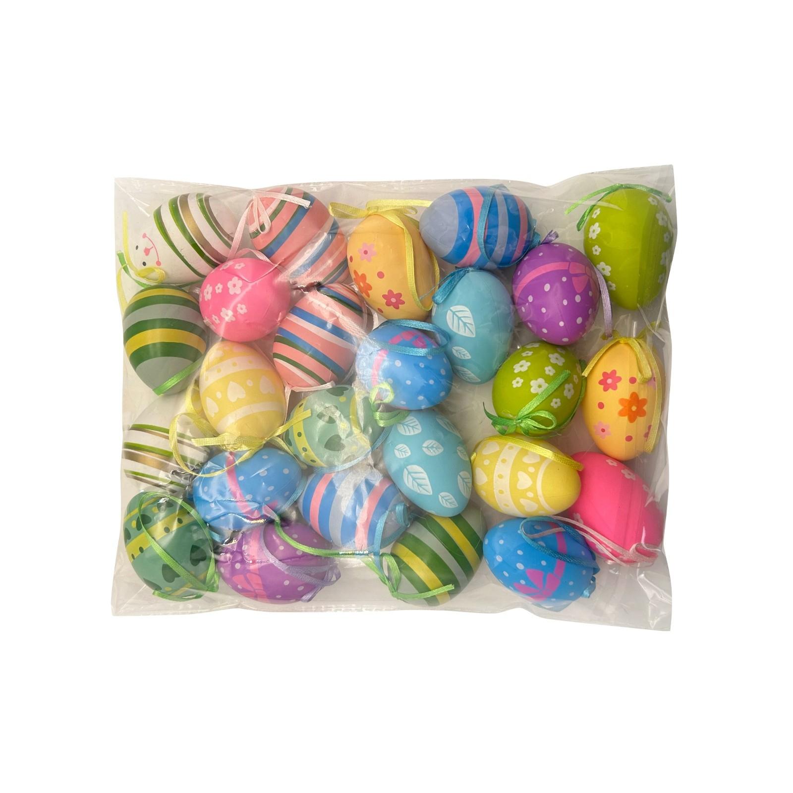 

24pc Easter Egg Pattern Egg Party Hangable Painted Simulation Plastic Eggs