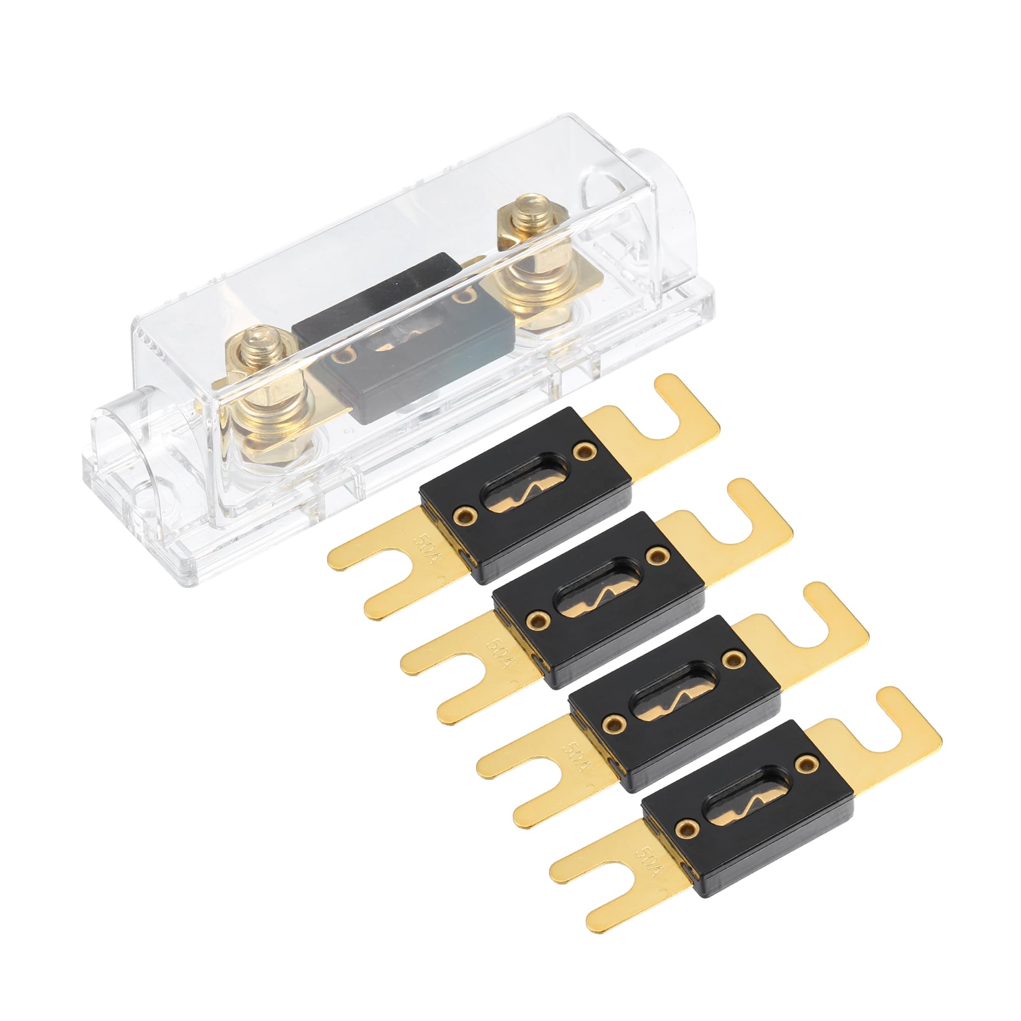

X AUTOHAUX 1 Set Car 1/0 2 4 AWG Wire Input/Output ANL Fuse Holder and 5 pcs 50A ANL Fuse 50A золотой
