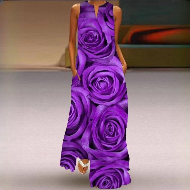 

Летние женские платья IHUASU без рукавов с длинным V-образным вырезом и принтом в виде нефритовых цветов XXXXXL