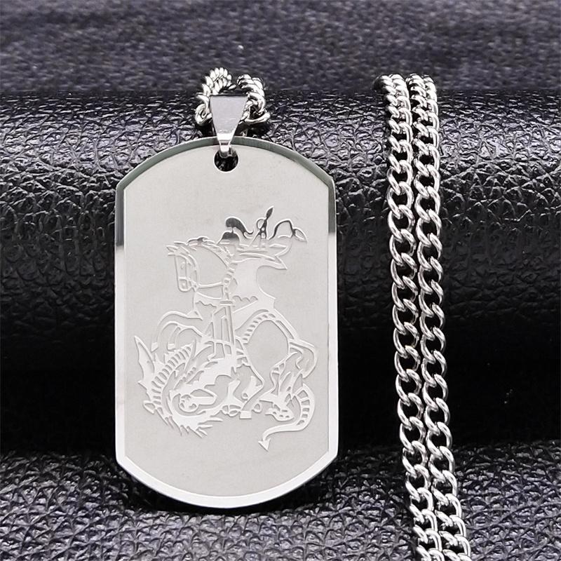 SAINT MICHAEL Archangel Pendant Necklace For Women Men Stainless Steel Dog Tag Metal Shape Necklaces Religious Jewelry N6279S05