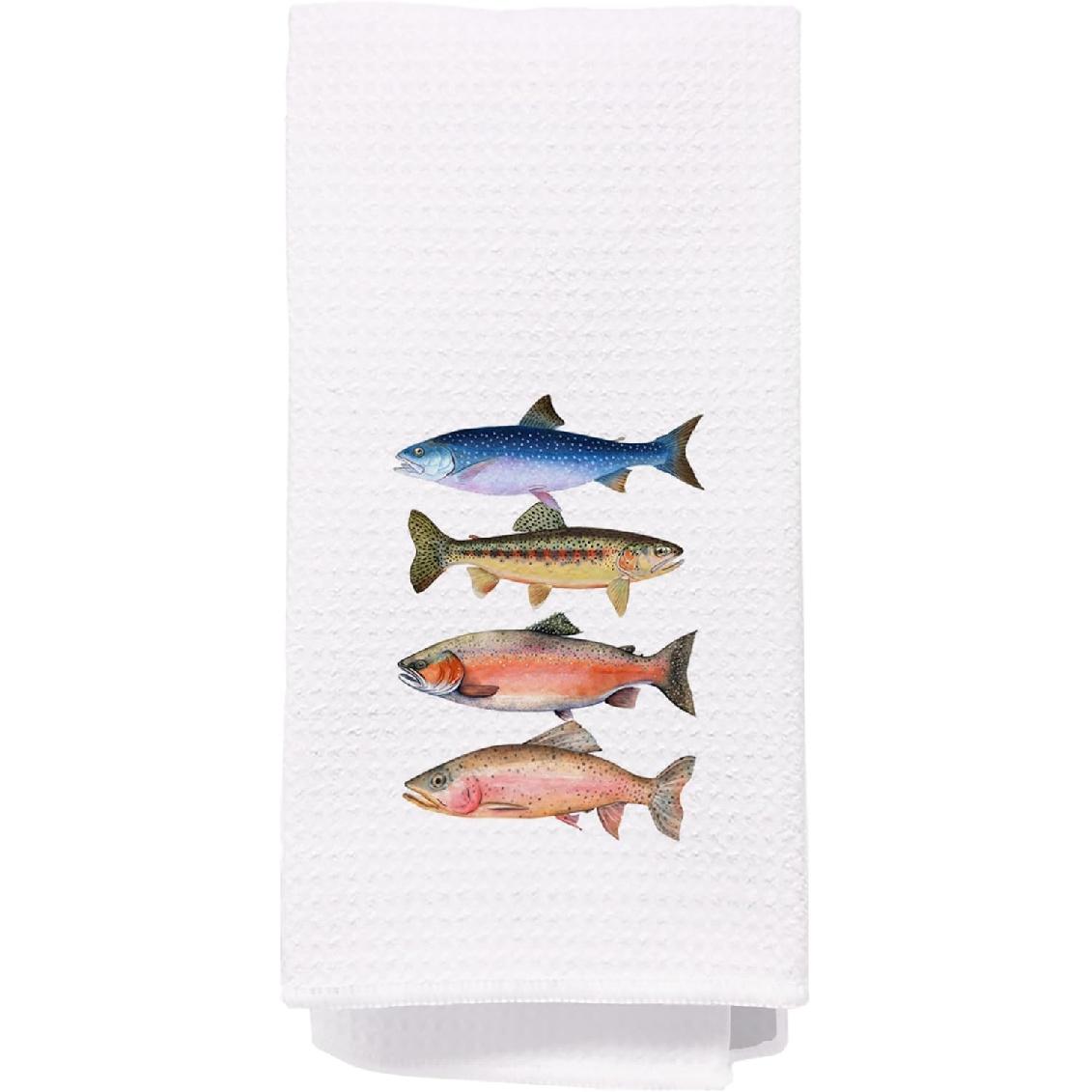 Кухонное полотенце с изображением форели - 24x16 дюймов, красочное пресноводное рыбное полотенце для чая, деревенское полотенце для посуды для рыбаков, вафельное полотенце для рук для White-trout Fish