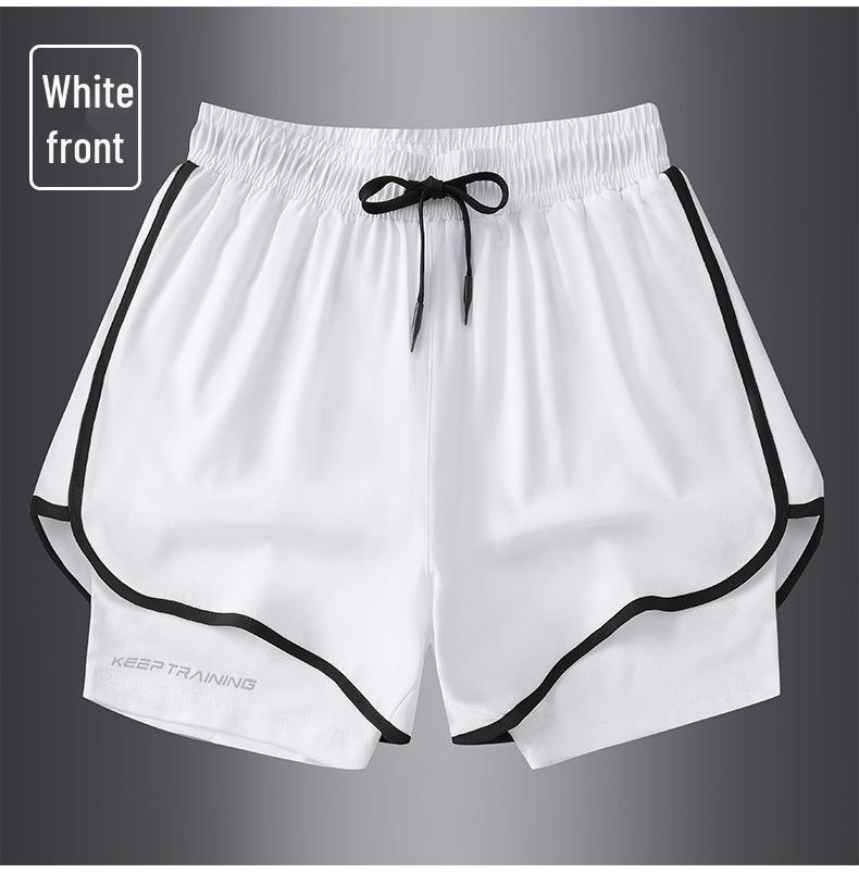 Men's Summer Sports Shorts with Back Pockets, Trendy Cross-Border Design, Fake Two-Piece Look.