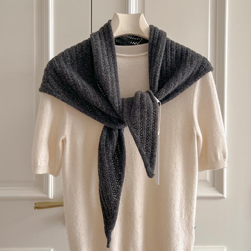 Australian Wool Knitted Triangle Scarf Women Winter Solid Color Scarf Windproof Thick Warm Neck Protection Scarves