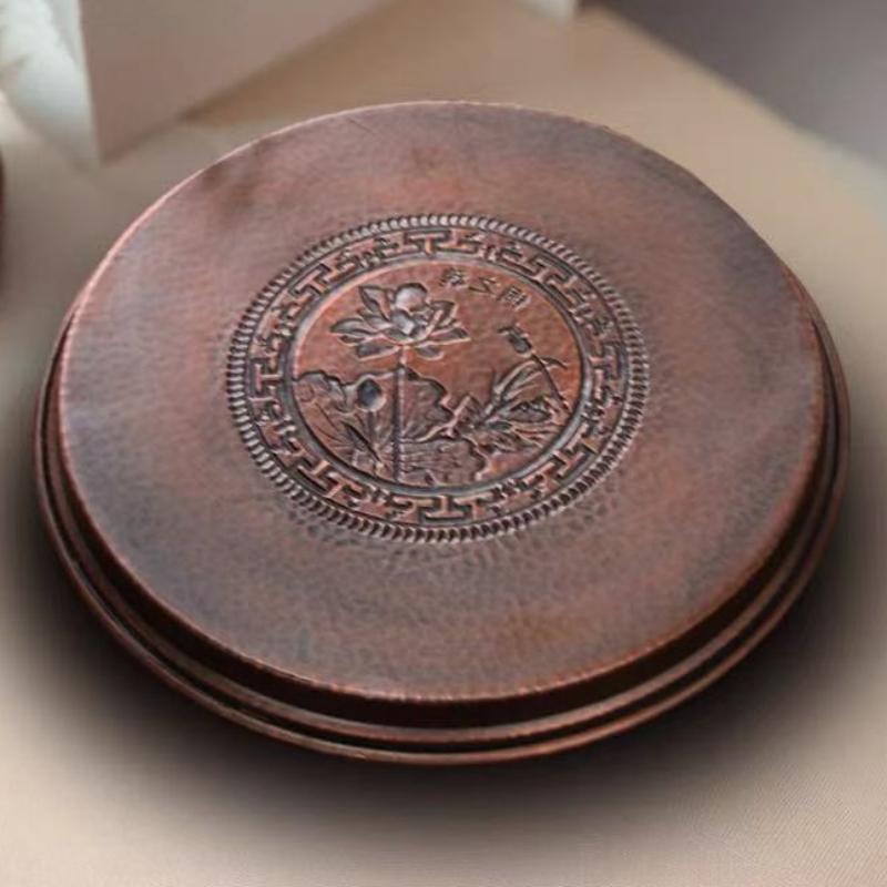 Vintage Lotus Leaf Flower Texture Pure Copper Coffee Cup Tray,Teacup Saucer Home Cheese Fruit Plate,Snack Disc Table Decoration