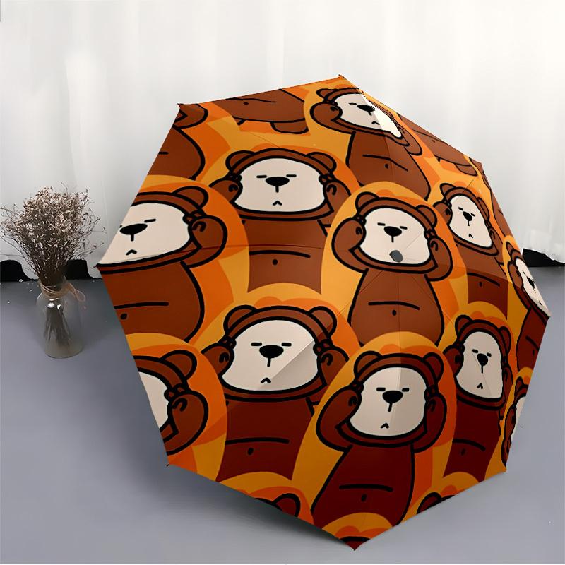1pc Teddy Bear Print Automatic Open/Close Umbrella, Portable Folding umbrella for Everyday Use yy250826041