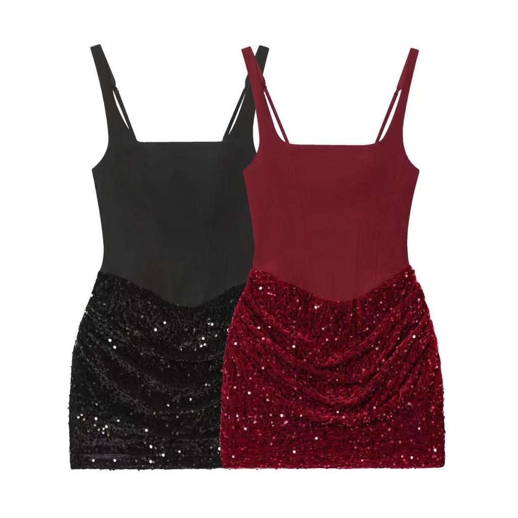 European & American Style Sequin Hip-hugging Waist-cinching Lace-up Short Skirt for Women