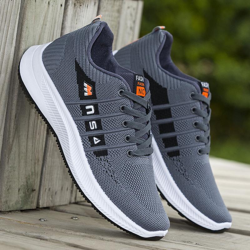 

Мужские кроссовки из сетки Flyknit: Дышащая, Модная, Удобная обувь для бега и на каждый день. 41 серый