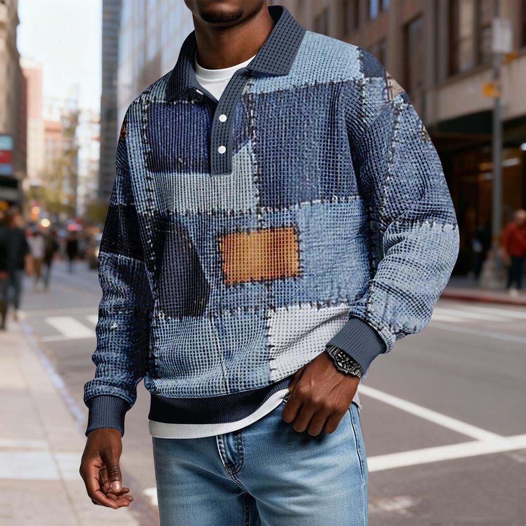Men's Casual Loose-fitting Top Button-down Collar Long Sleeves