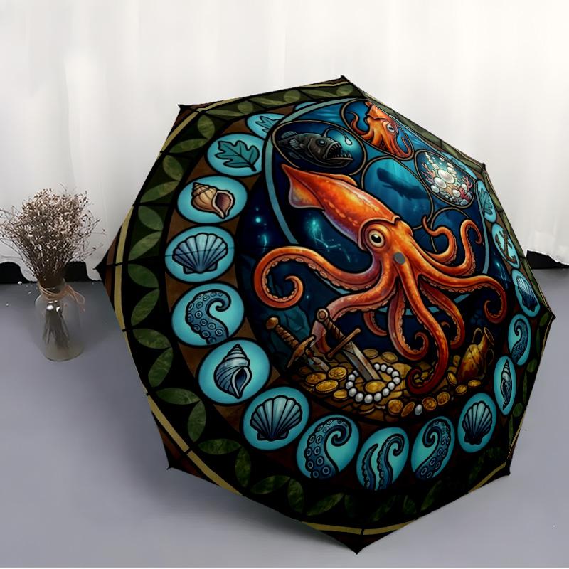 Ocean Mystery Glass pattern umbrella, portable and foldable design, 8 ribs, a casual accessory for Halloween, Christmas, and birthday gifts.