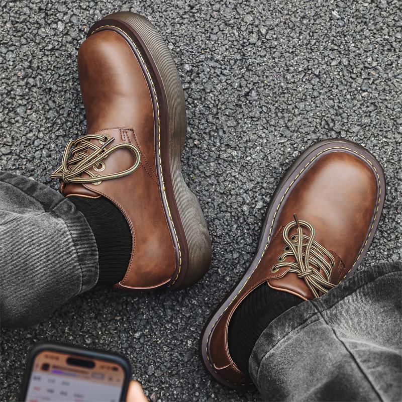 FashionMan Japan Harajuku Korean Office Fashion Business Wedding Leather Shoe Men Black Platform Streetwear Vintage Casual Cargo Shoes