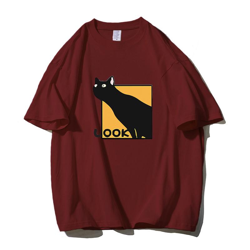 

Shellsuning Kawaii Cat абстрактные футболки с принтом женские летние 100% хлопок винтажные мягкие футболки с короткими рукавами женские готические топы с графикой 3XL вино красного