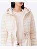 Women's Tie-Waist Hooded Down Jacket - Long Sleeve, Loose Fit, Lightweight, White Duck Down Outerwear 2025