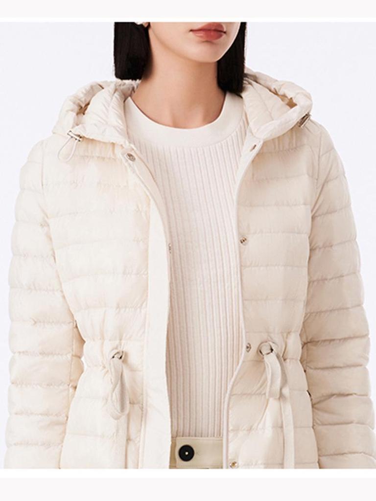 Women's Tie-Waist Hooded Down Jacket - Long Sleeve, Loose Fit, Lightweight, White Duck Down Outerwear 2025