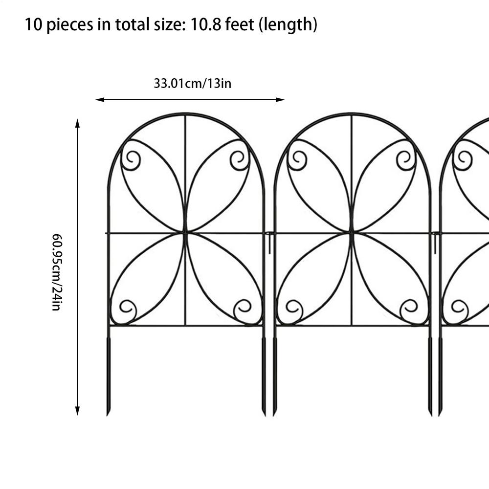 10-Piece Decorative Garden Fence Rustproof Metal No-Dig Fencing for Animal Barriers Flower Borders Outdoor Courtyard Decoration
