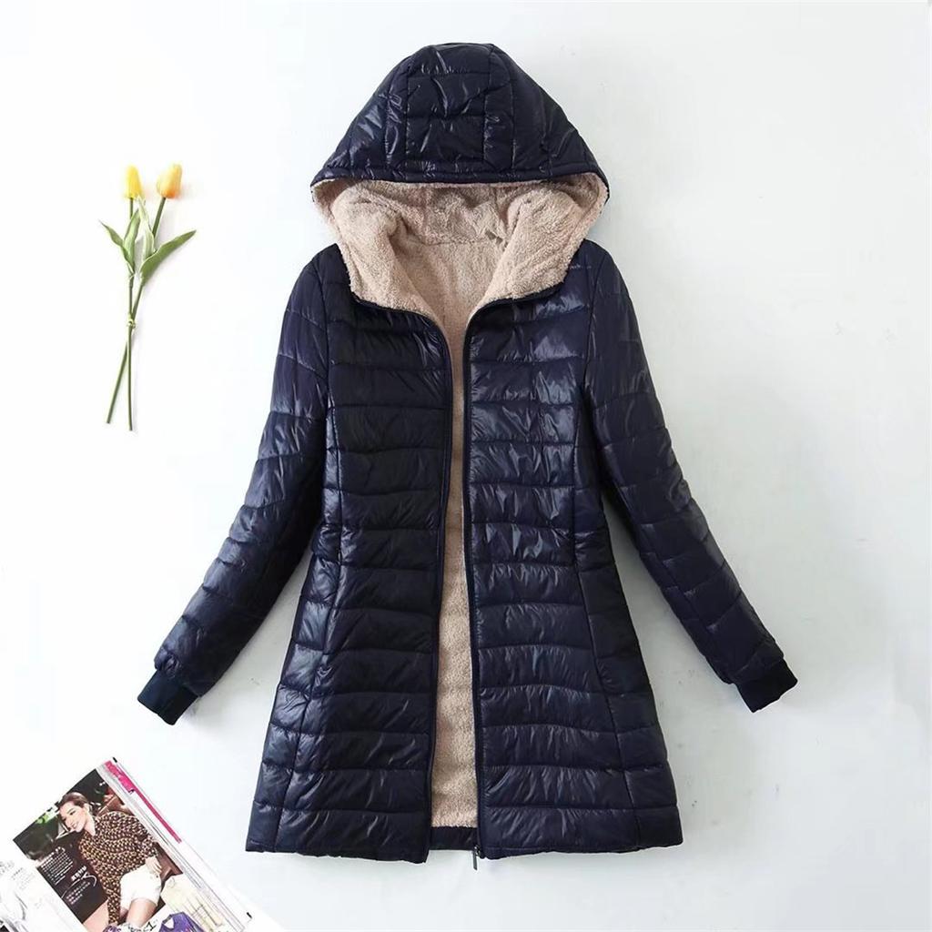 Medium Length Hooded Coat for Women Solid Color Autumn and Winter Jacket Thicken Warm Jackets Casual Fashion Ladies Clothes