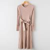 Pull d'automne pour femmes Robe slim couleur unie Élégantes robes tricotées mi-longues