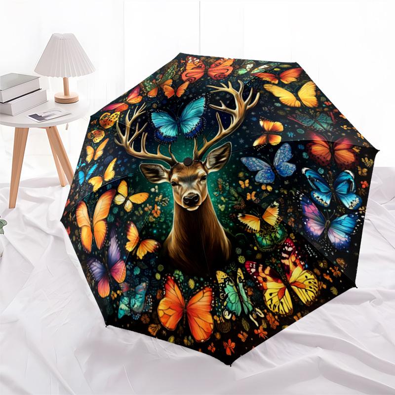 Traditional Tattoo Style Tiger Roses And Swallows Outdoor Automatic Umbrella Compact 8 Rib Lightweight Compact Design Travel Essential Elegant Women'S