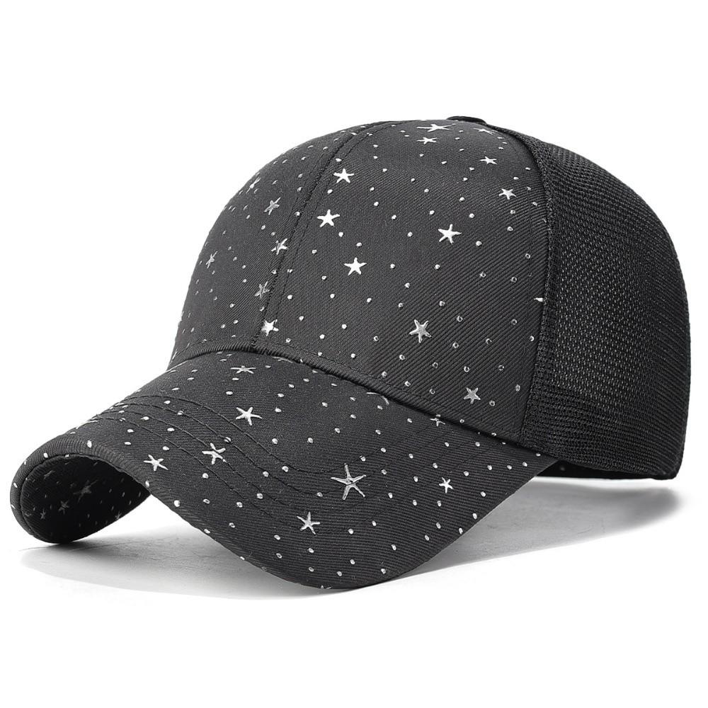 Casual Starry Sky Print Mesh Baseball Cap Wide Brim Breathable Peaked Cap Adjustable Trucker Cap Summer