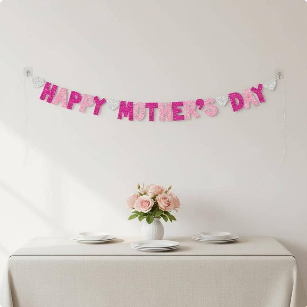 Joyful Mother's Day Banner Easy to Hang Mother's Day Glitter Banner Holiday Decoration Premium Cardstock Party Supply