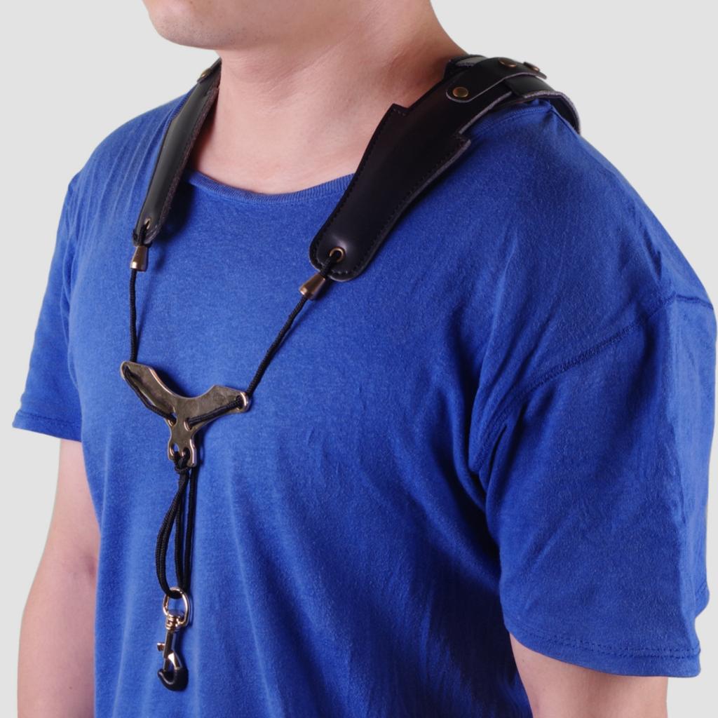 Adjustable Sax Harness Strap Black Dual Shoulder Sax Strap Music Accessory Metal Hardware