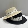 Summer Seaside Vacation Straw Hat with French Floral Pearl Detail Large Brim Flat Top Sunshade Hat for Women