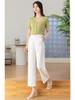 Tencel Leinen Weite Weiße Hose für Damen - Elastischer Bund, Gerade Neun-Punkt Lässig OL Professioneller Stil.