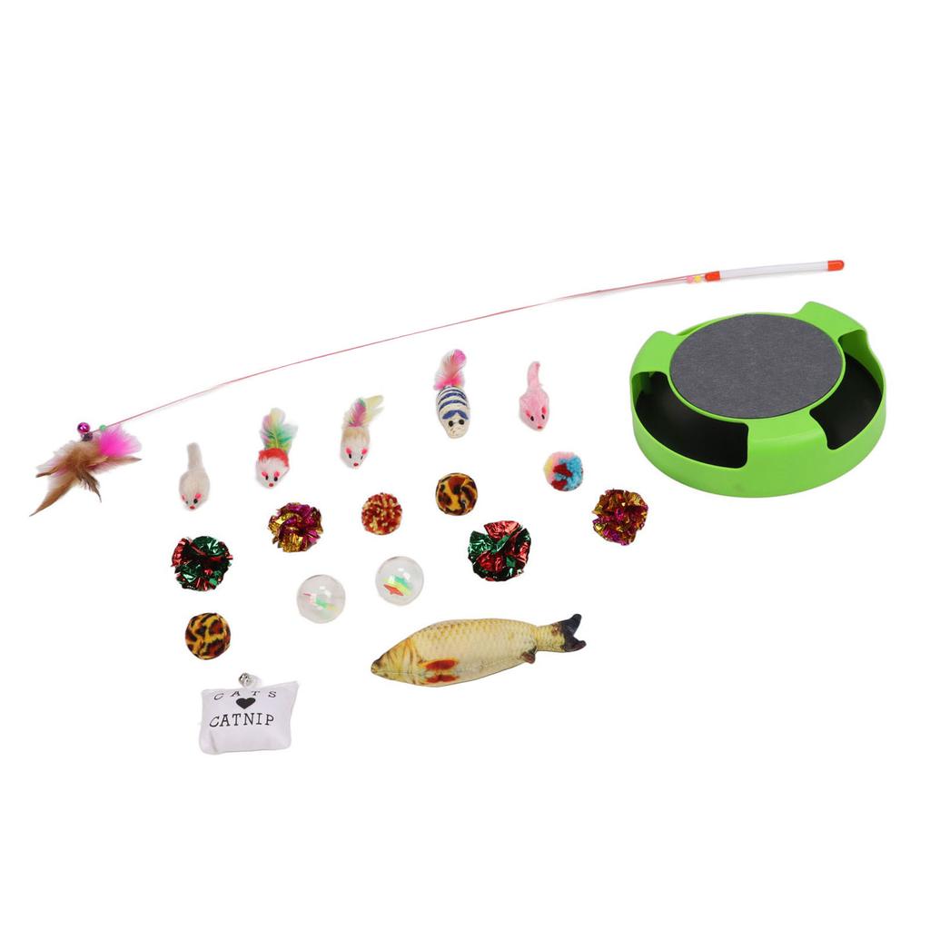 19Pcs Cat Mouse Catching Toys Pet Cat Toy Set Cat Scratching Mouse Plate Toy Funny Cat Stick Cat Toys
