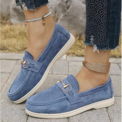 Fashion Shoes Women's Spring New Style British Lazy Person's One Step Flat Shoes Metal Buckle Comfortable Soft Driving Shoes Moccasins