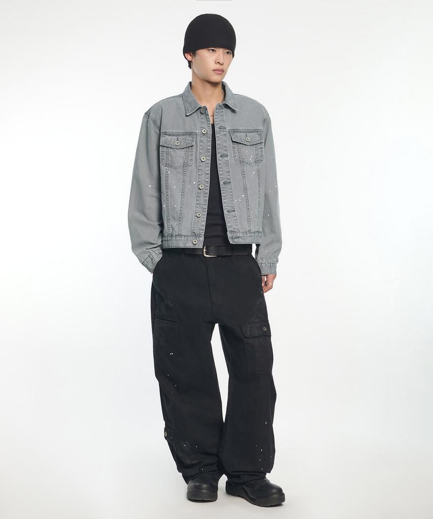 NOMANUAL Painted Trucker Jacket - Washed Gray