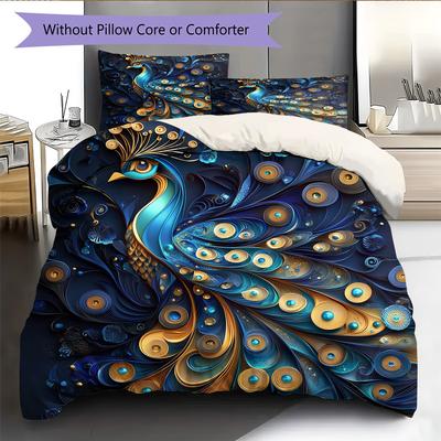 Flower Peacock Pattern Bedding Quilt Set Quilt Cover Pillowcase Home Decoration Gift (1 * Duvet Cover + 2 * Pillowcase, Without Core)
