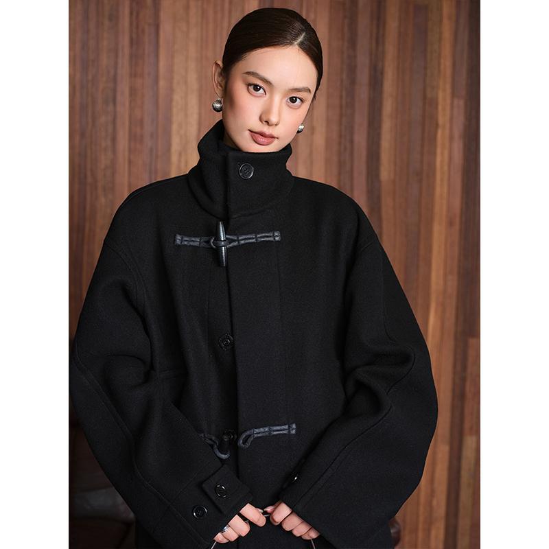 Corner buckle lazy silhouette wool coat women's double-sided