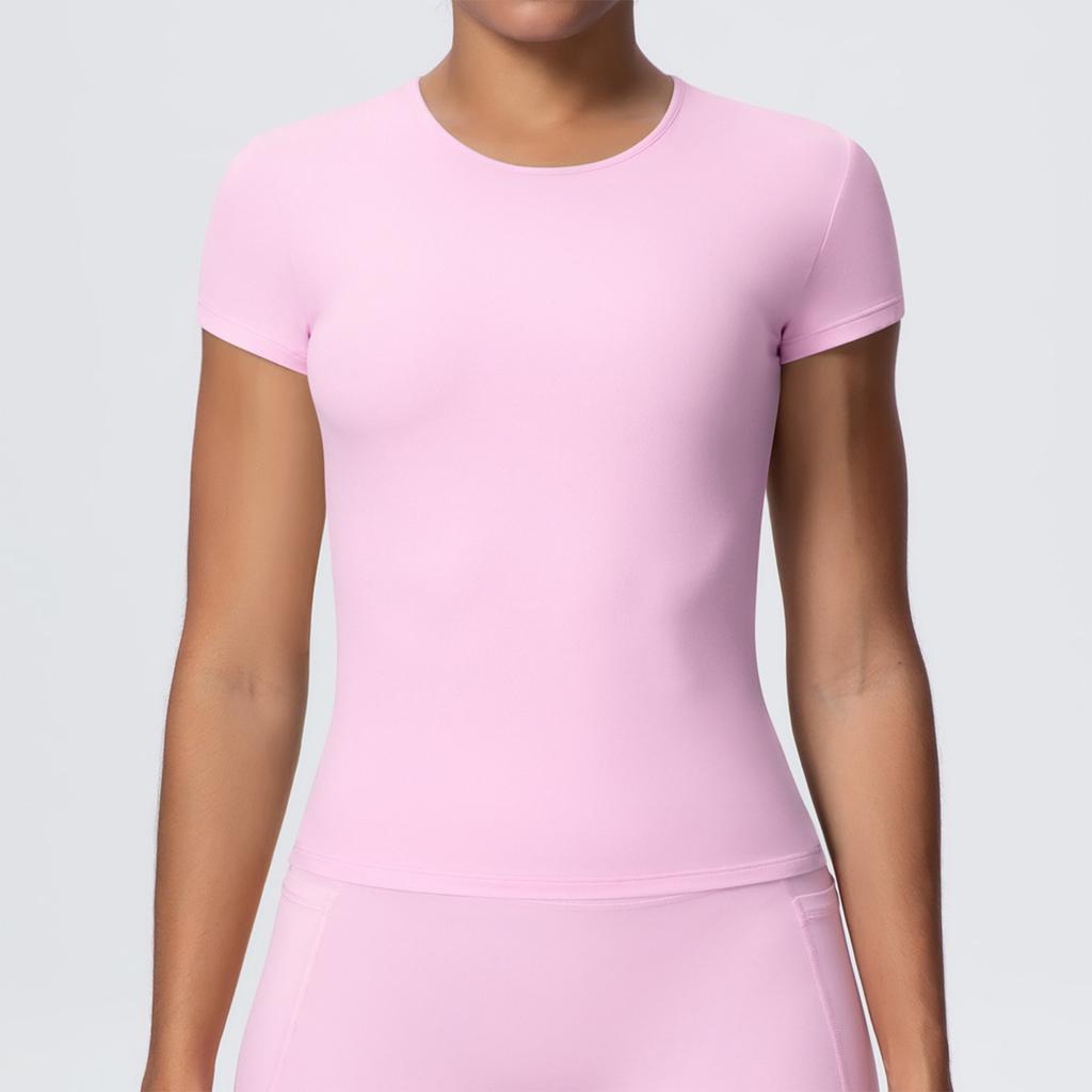 Women's Fashionable Color Slim Fit Short Sleeved Breathable Yoga Suit T-shirt Running Training Fitness Top