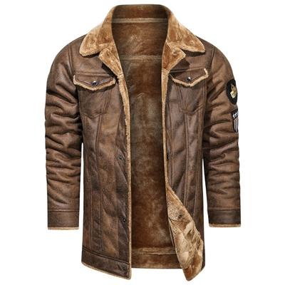Men Suede Leather Jacket Long Overcoat Vintage Leather Jacket Men Retro Style Fur Collar Jacket Men Autumn Streetwear Coat