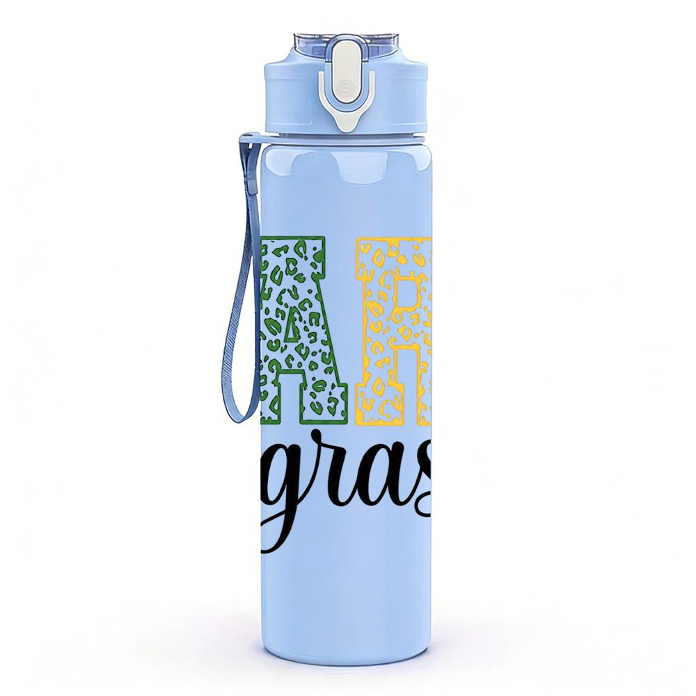 1PC Mardi Gras Color Letter Graphic,750ml Color Plastic Sports Water Bottle,Leakproof Flip Straw Lid,Suitable for Sports Office Home Use