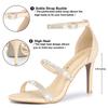 Allegra K Strappy Sandals with Rhinestones, High Heels, Stiletto Heels, Women's, Beige, Size 24.5cm