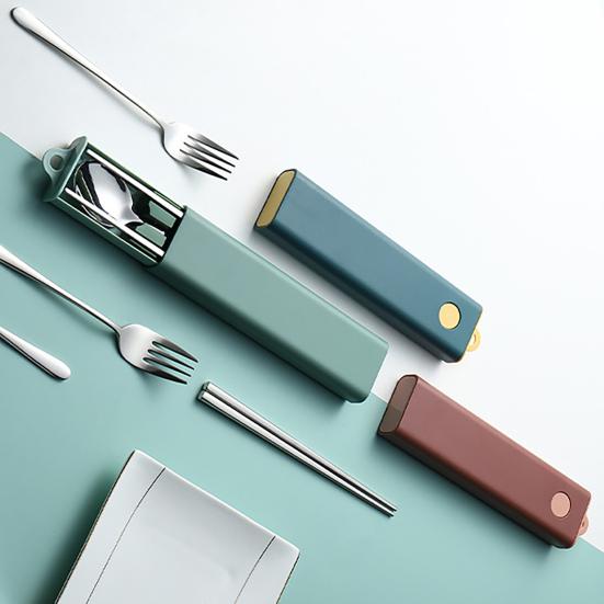 Tableware Set Rust-proof Smooth Surface Stainless Steel Spoon Fork Chopsticks Portable Cutlery Set with Box Kitchen Accessories