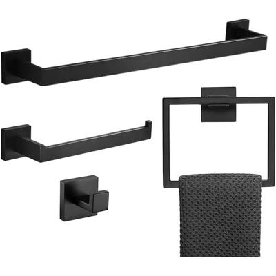 Bathroom Towel Bar Sets Matte Black 4-Piece Bathroom Hardware Set Stainless Steel Bath Accessories Kit. Wall Mounted,23.6 Inch