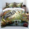 Colorful Heron and Lakeside Plants Print Soft Comfortable Duvet Cover Bedding Set Included 1*Duvet Cover 2*Pillowcases