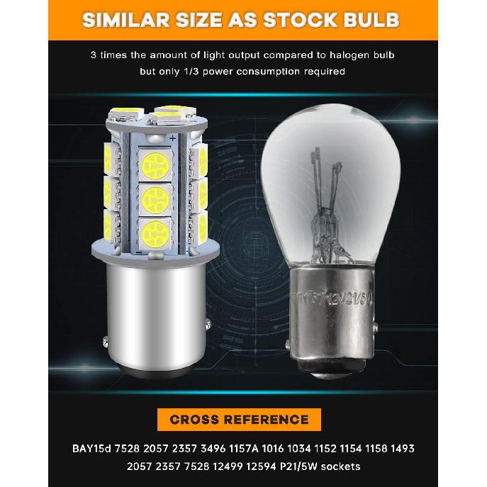 Qoope 1157 LED Bulb White 2357 2057 BAY15D 7528 LED Bulbs Replacement For Brake Tail Backup Reverse Lights, Turn Signal Bulb, RV Camper Trailer 5Th
